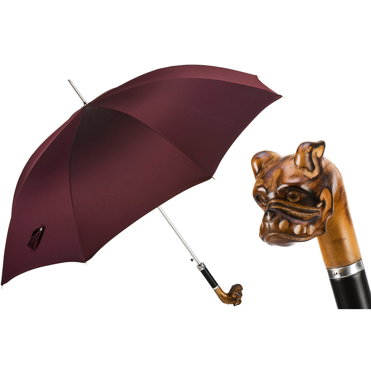 PASOTTI Bulldog Regenschirm, 95 cm, handgeschnitztes Holz, Automatik, Italien