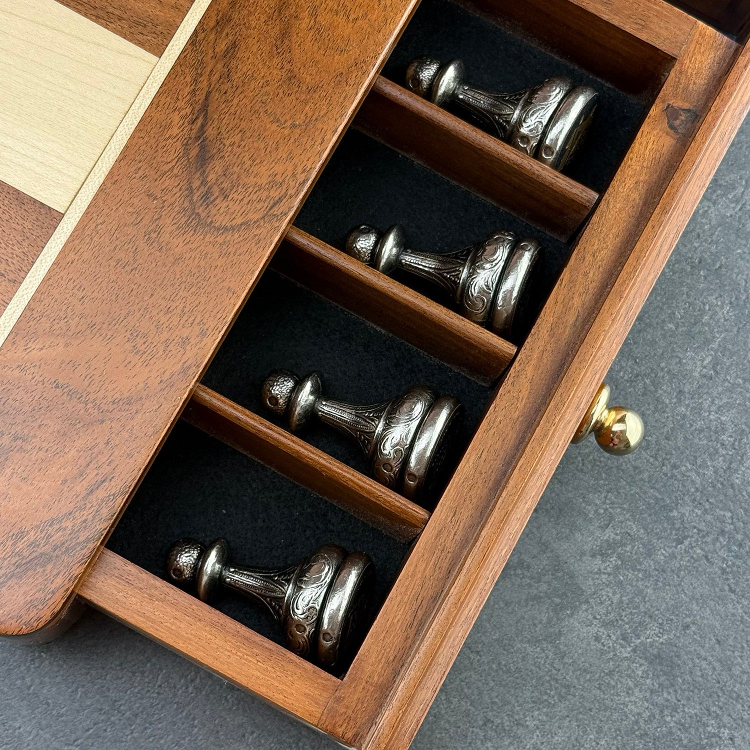 Luxury Italfama Metal Chess Set with 2-Drawer Storage Chessboard 46x46 cm
