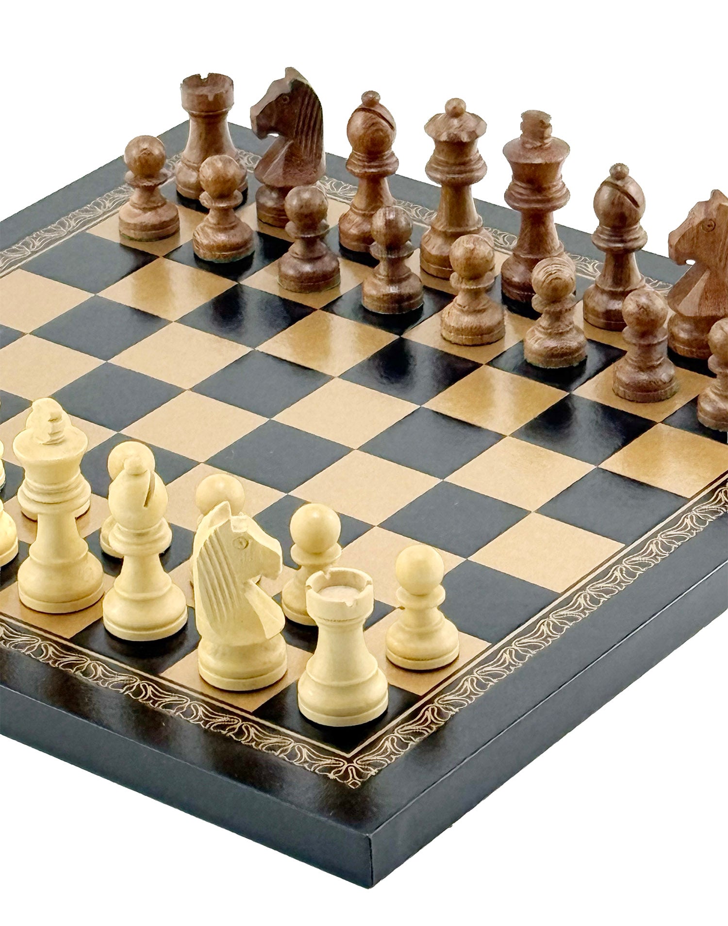 Wooden Acacia Chess Pieces with Eco-Leather Chessboard (26x26 cm)