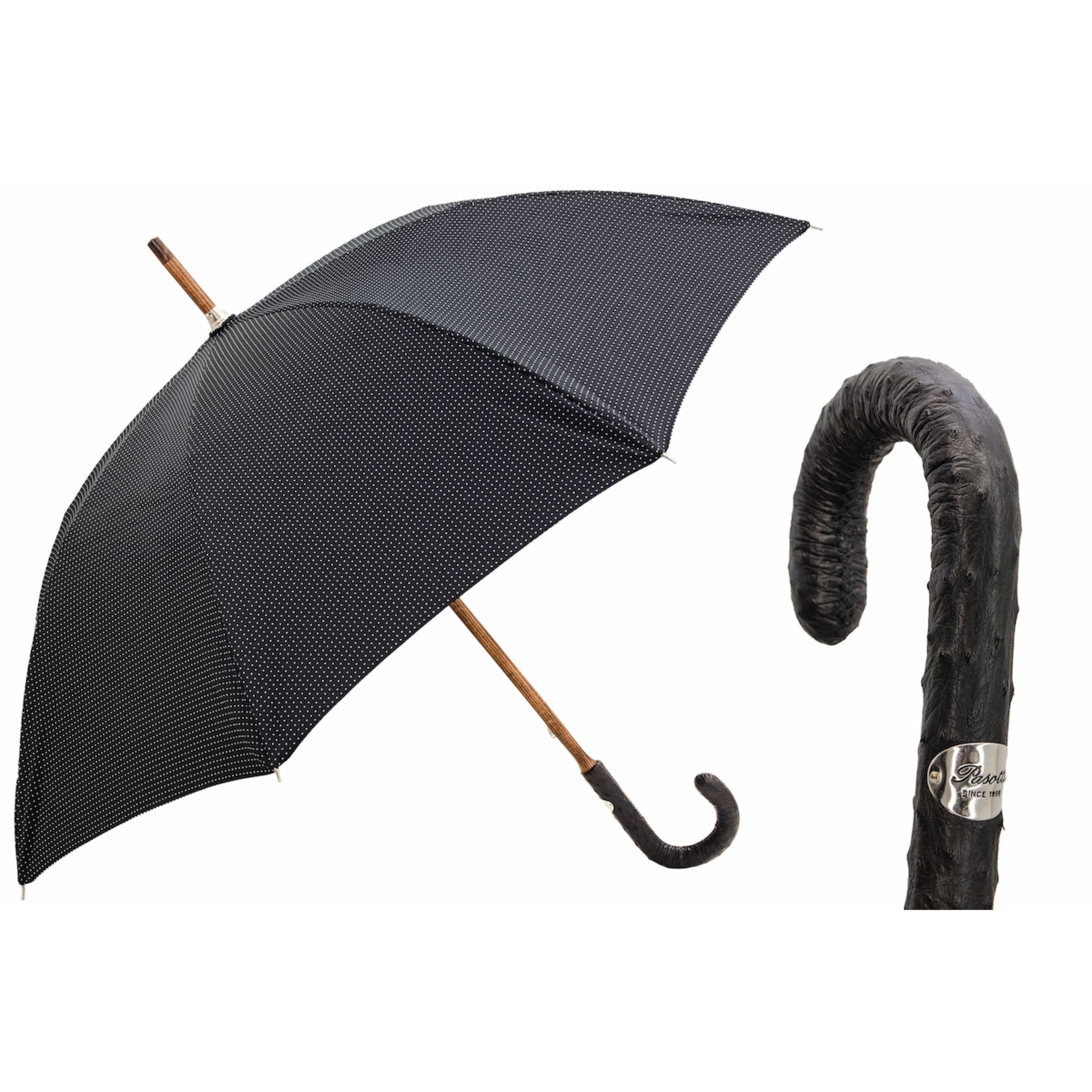 PASOTTI Regenschirm Punto Bianco Straußenledergriff 92cm Italien