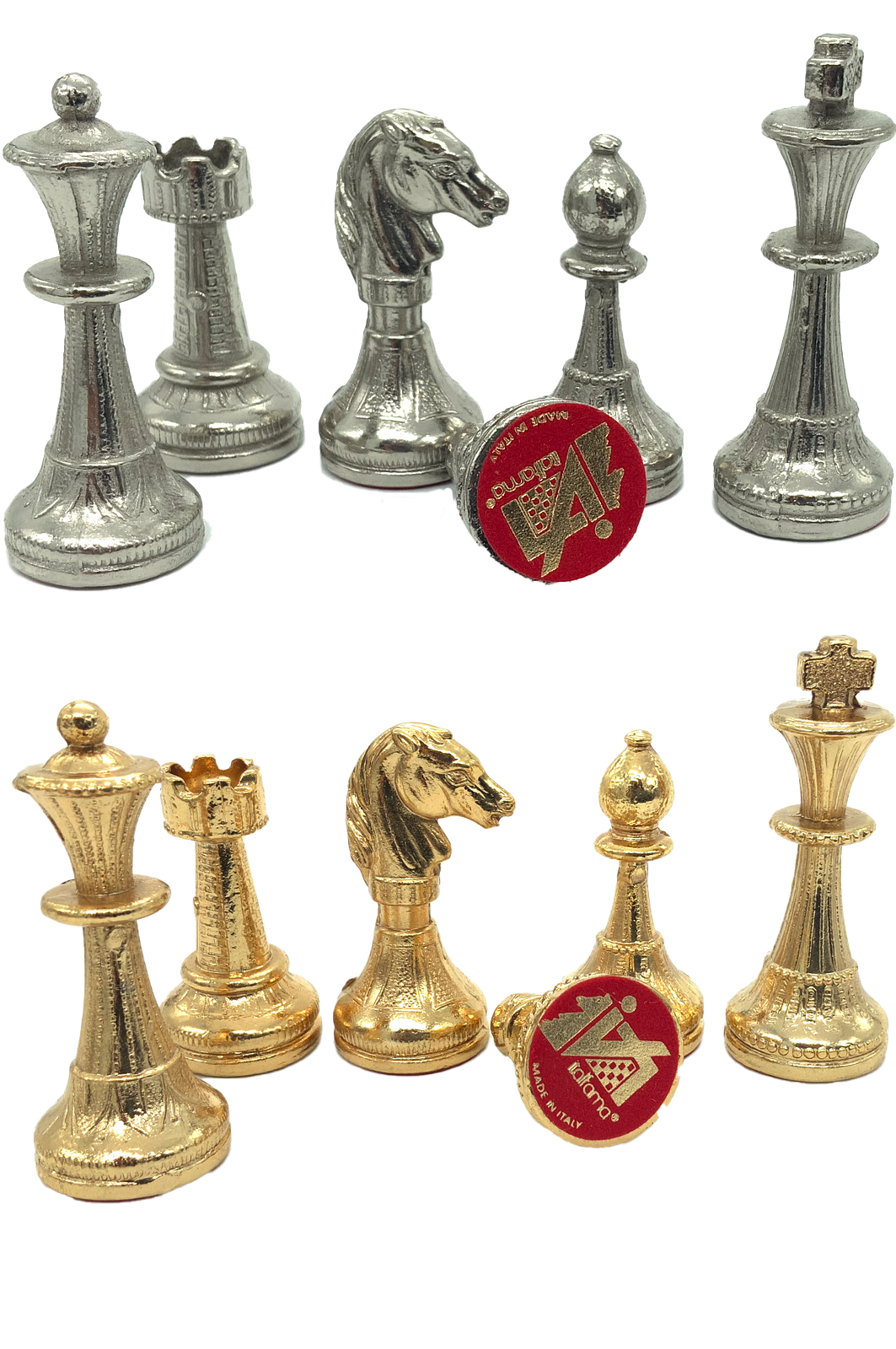 24k Gold & 925 Silver Plated Italfama Mignon Fiorito Chess Set with Eco-Leather Board (26x26 cm)