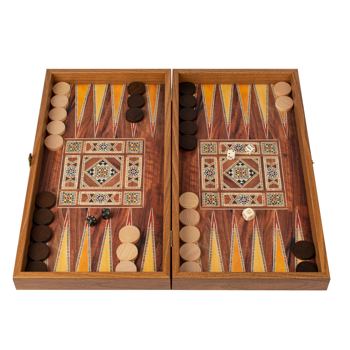 Manopoulos Wenge-Holz-Backgammon-Set (Nachbildung) mit Holzspielsteinen 48x26