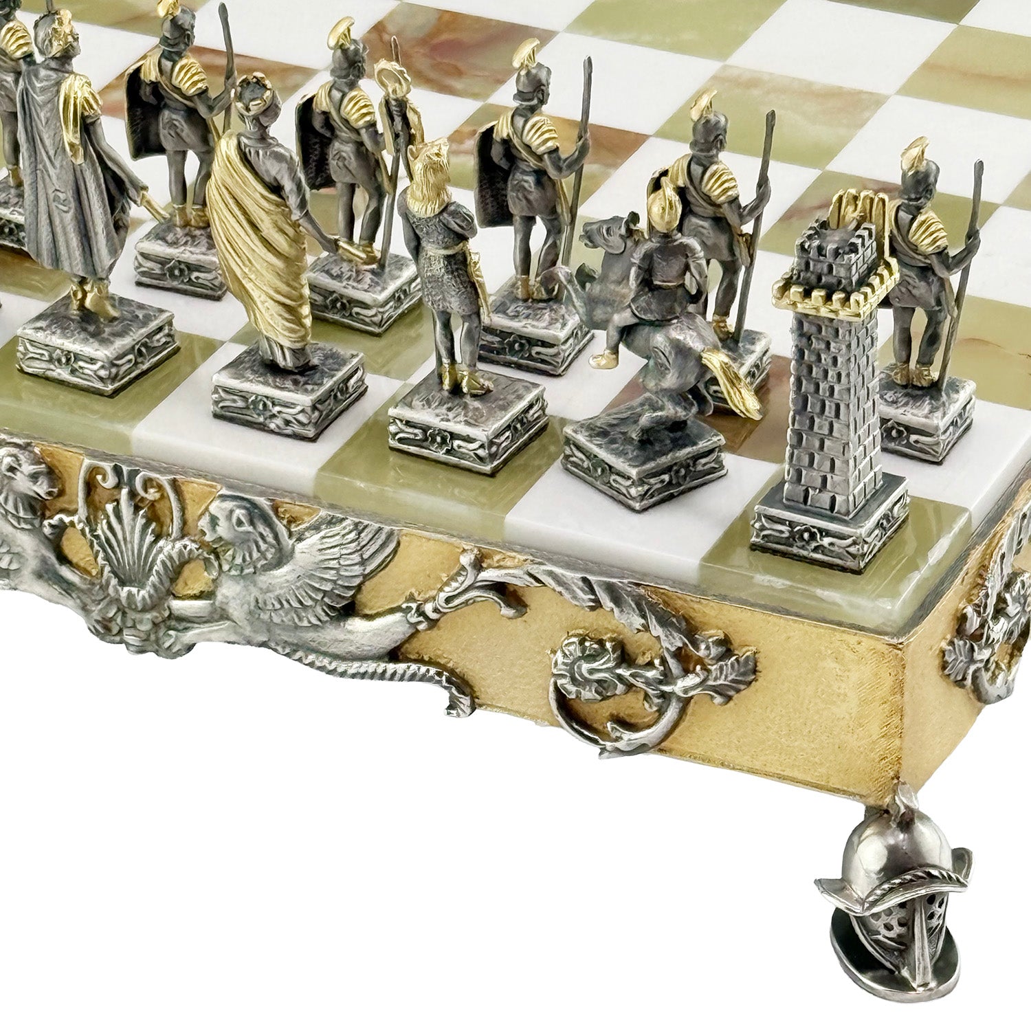 Italfama Römisches Reich Schachset 24K Gold &amp; Onyx 34cm Bronze