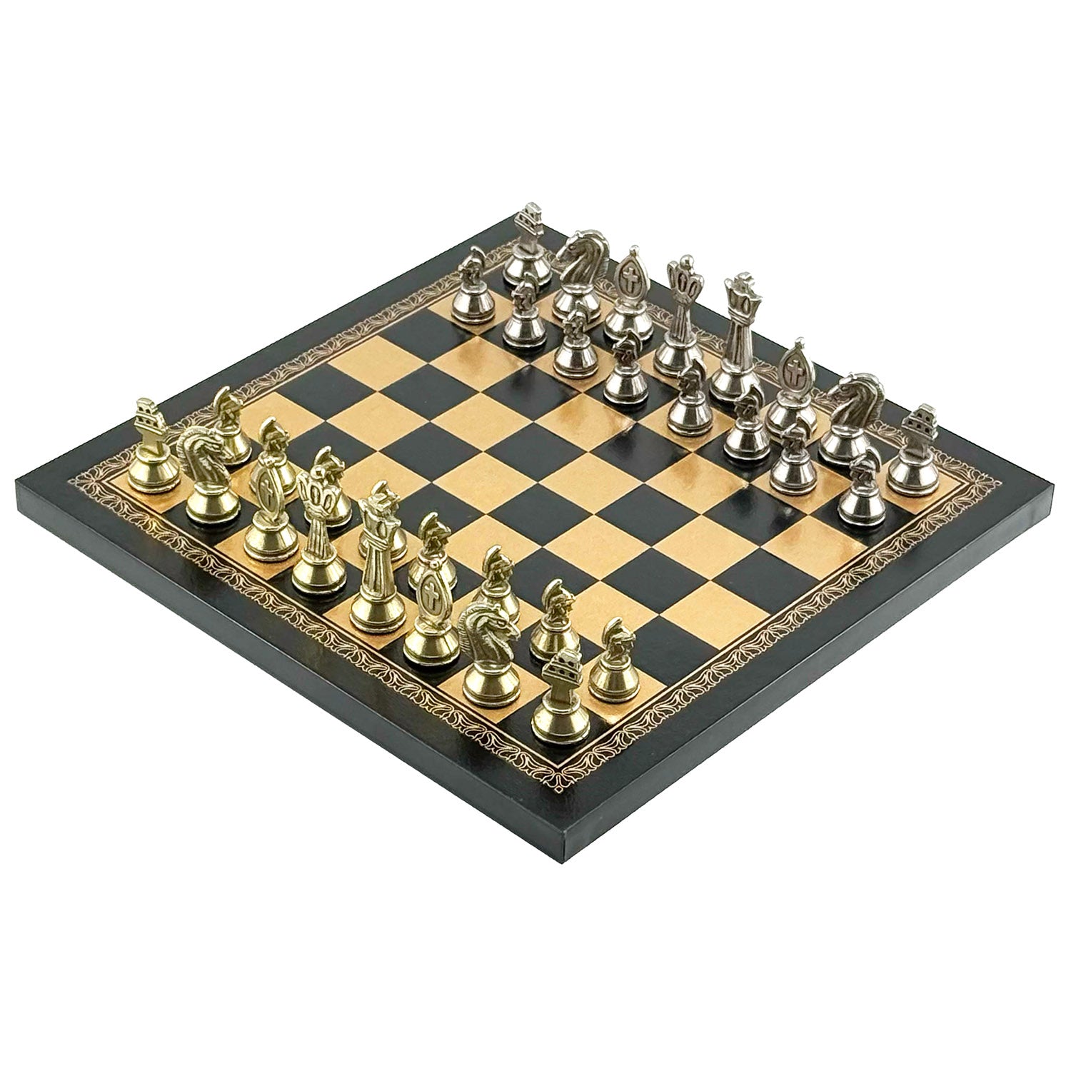 Exclusive Metal Roman Chess Pieces with Eco-Leather Chessboard (26x26 cm)