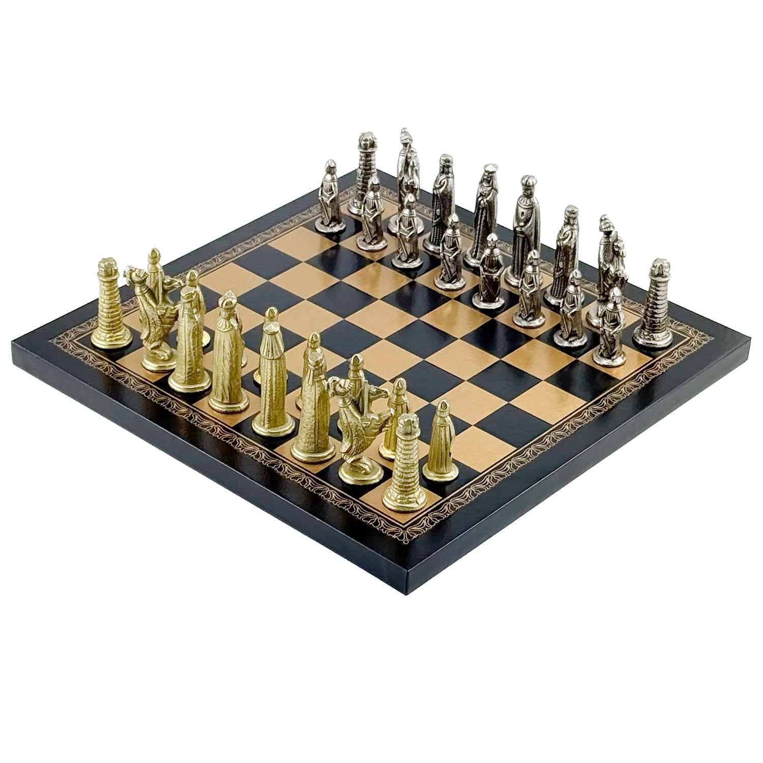 Italfama Medioevale Metal Chess Set with Eco-Leather Chessboard