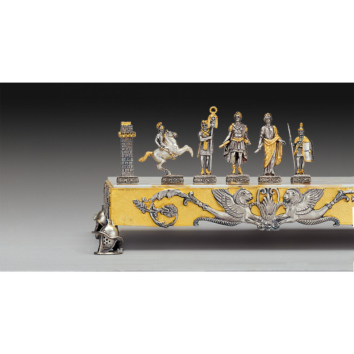 Italfama Römisches Reich Schachset 24K Gold &amp; Onyx 34cm Bronze