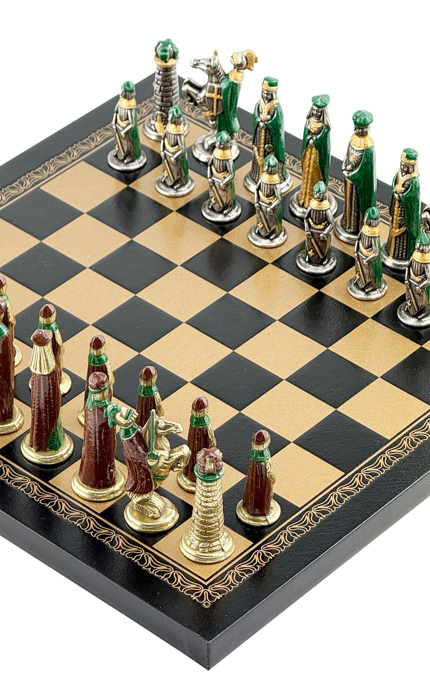 Italfama Medioevale Metal Chess Set with Eco-Leather Chessboard (26x26 cm)