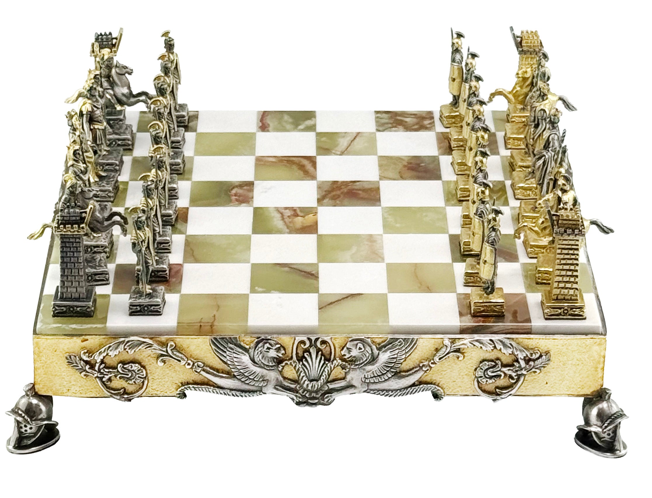 Italfama Römisches Reich Schachset 24K Gold &amp; Onyx 34cm Bronze