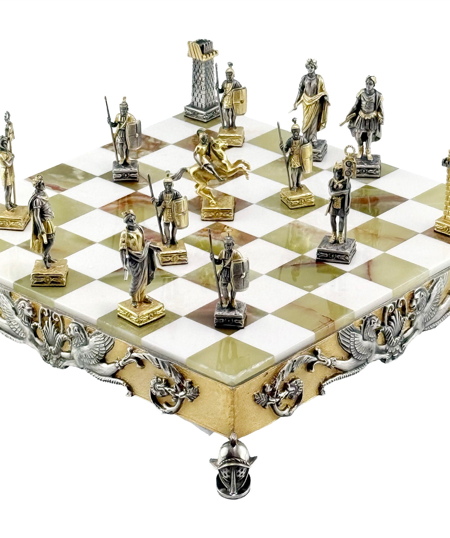 Italfama Römisches Reich Schachset 24K Gold &amp; Onyx 34cm Bronze