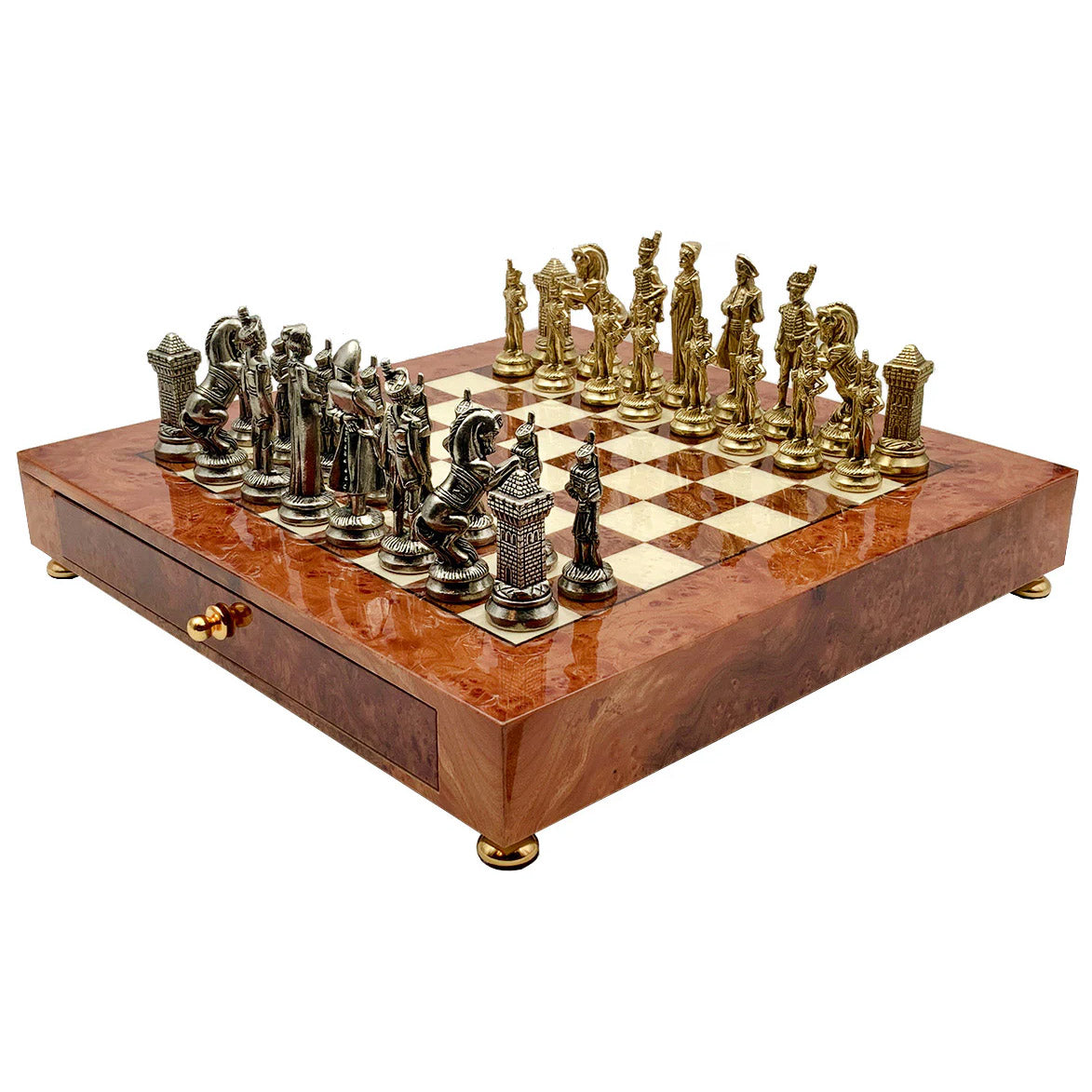 Luxuriöses Napoleone-Schachspiel, 42 x 42 cm, italienische Handwerkskunst