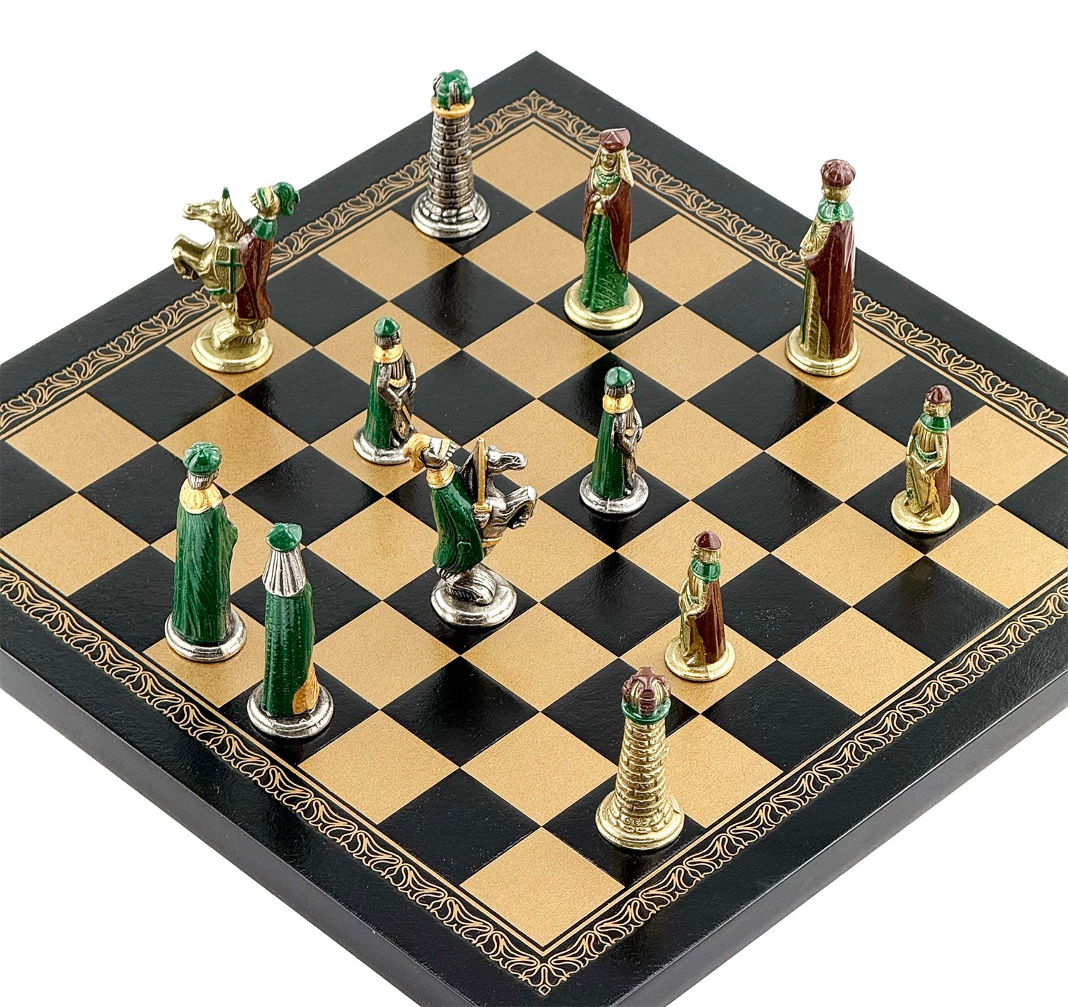 Italfama Medioevale Metal Chess Set with Eco-Leather Chessboard (26x26 cm)