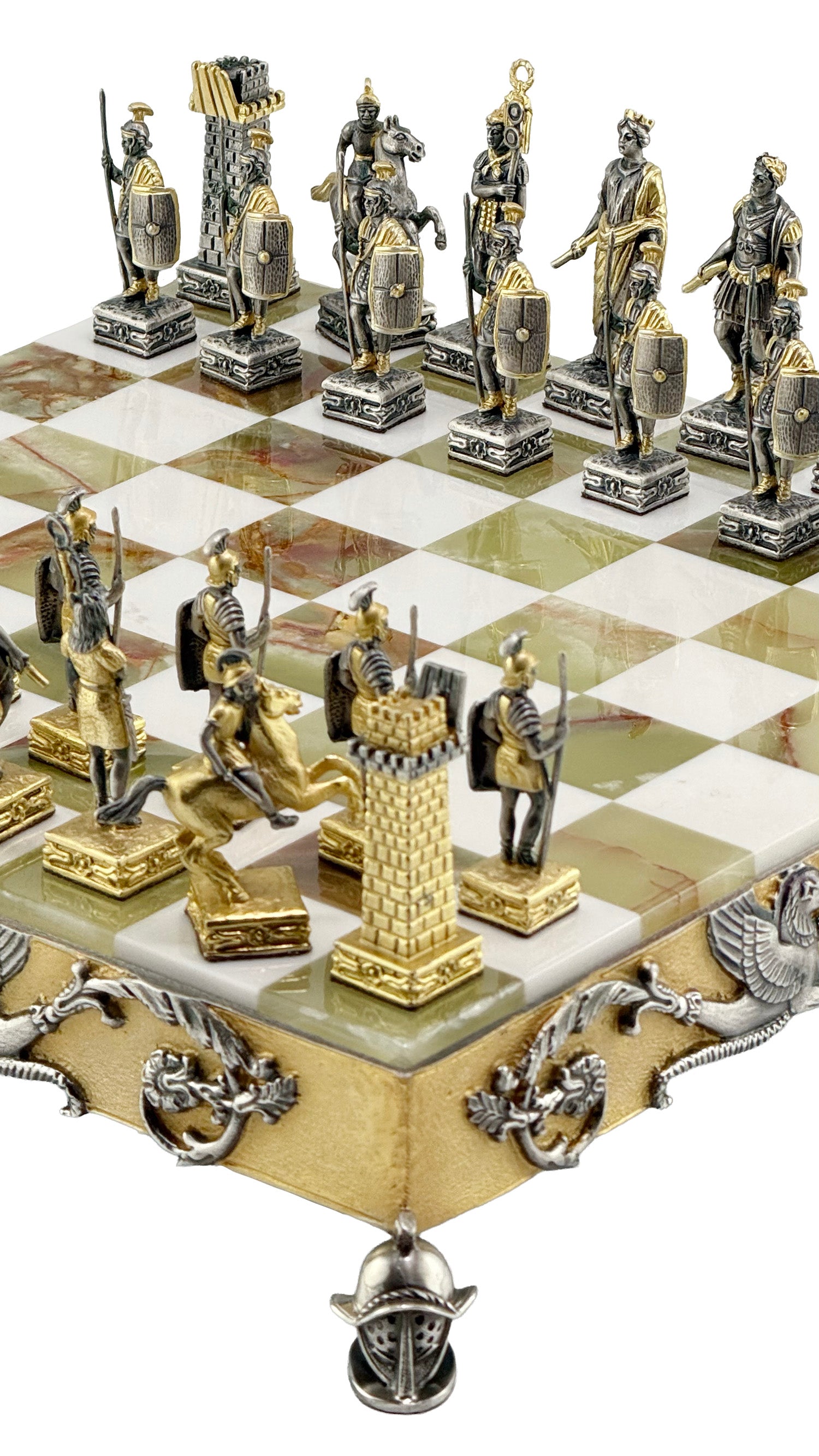 Italfama Römisches Reich Schachset 24K Gold &amp; Onyx 34cm Bronze
