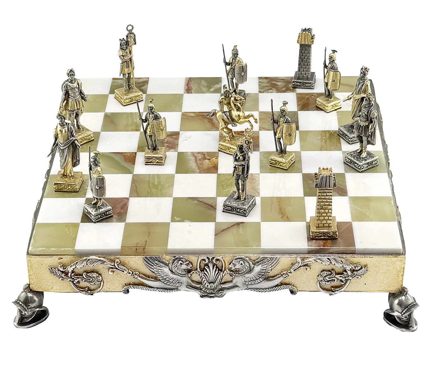 Italfama Römisches Reich Schachset 24K Gold &amp; Onyx 34cm Bronze