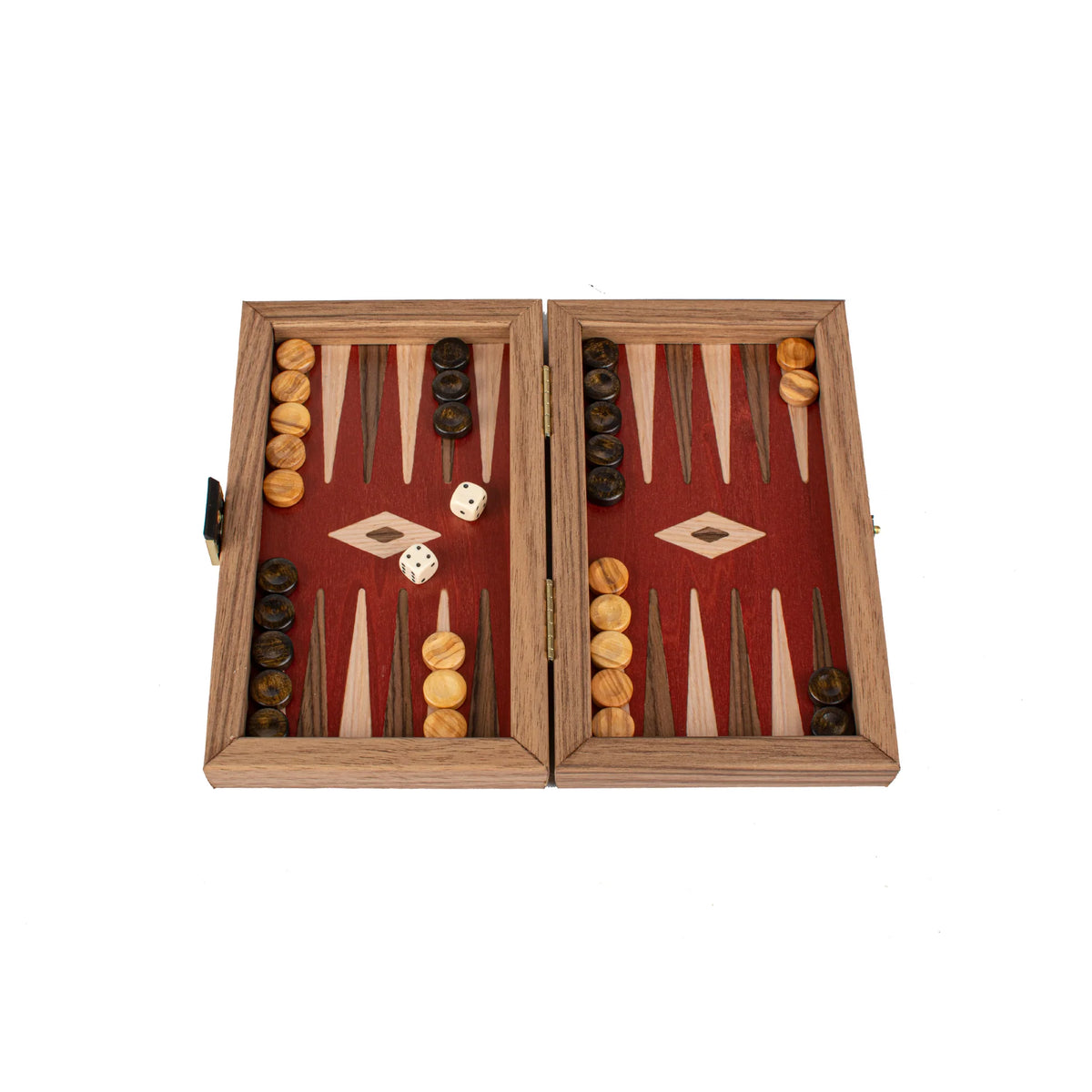 Manopoulos Reise-Backgammon-Set Roteiche Amerikanischer Nussbaum 20x12