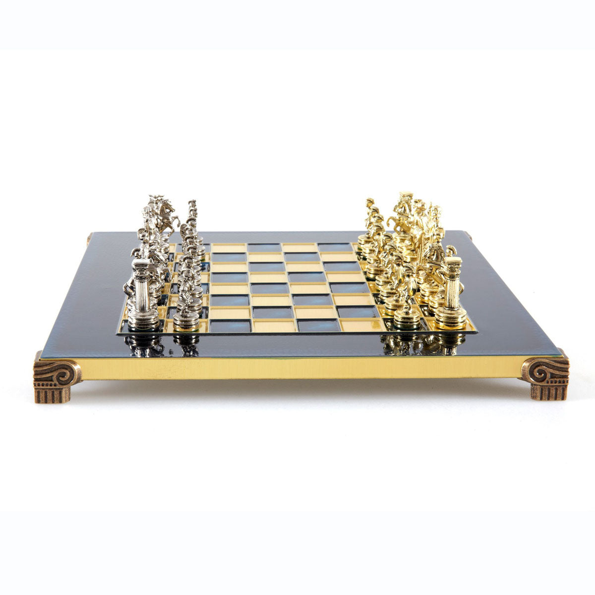 Metall-Schachspiel, Thema Antikes Griechenland 28×28 cm – Gold & Silber