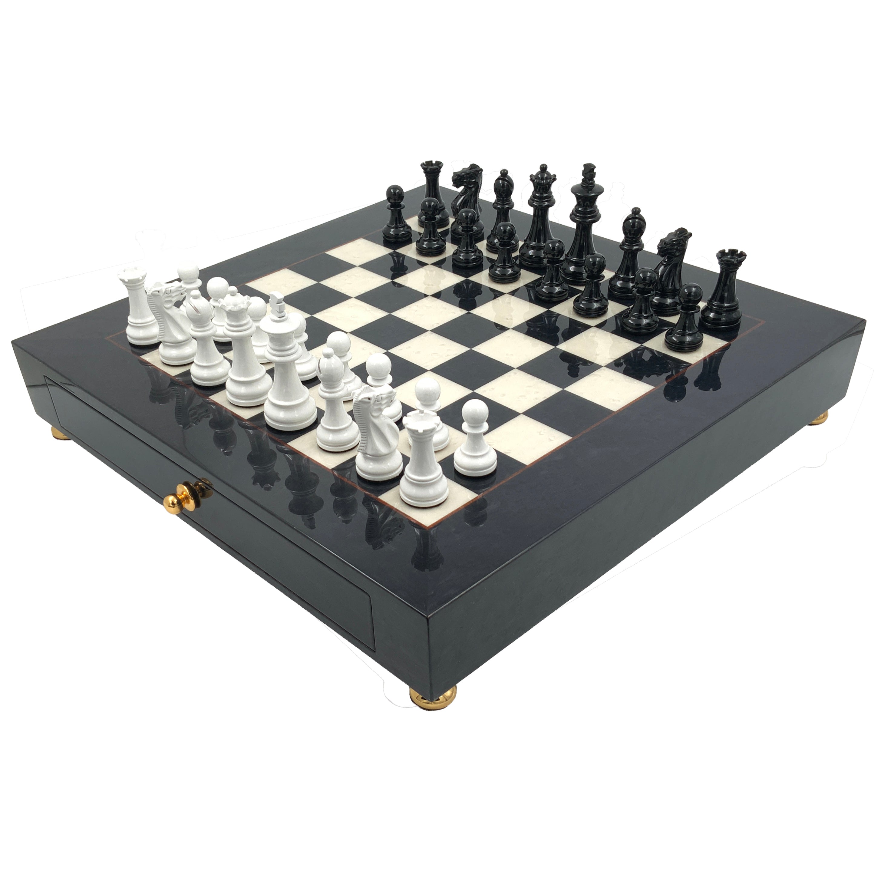 Luxuriöses italienisches Schachset: Classico Kollektion &amp; Bruyèreholz-Brett 42 x 42 cm