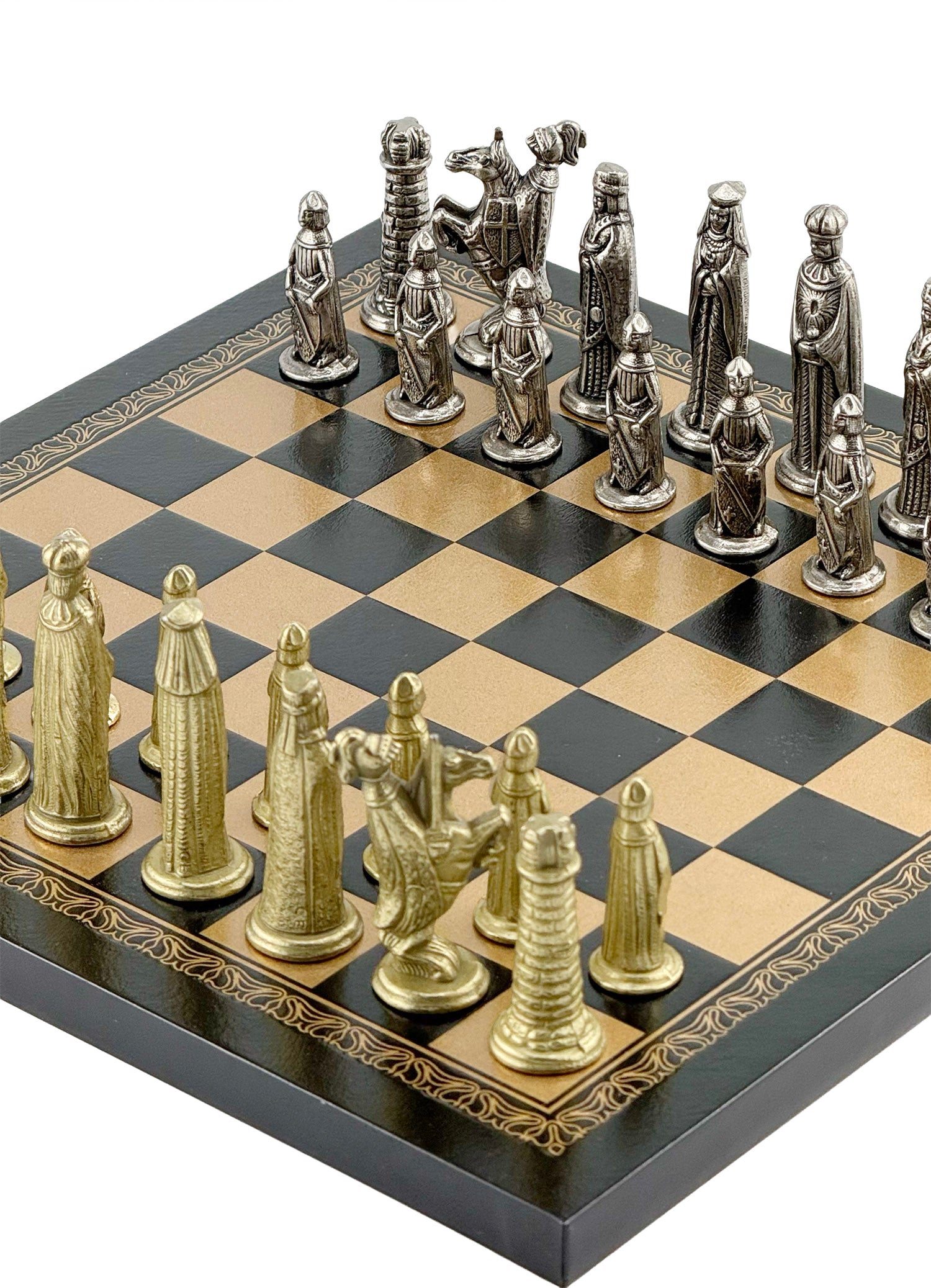 Italfama Medioevale Metal Chess Set with Eco-Leather Chessboard