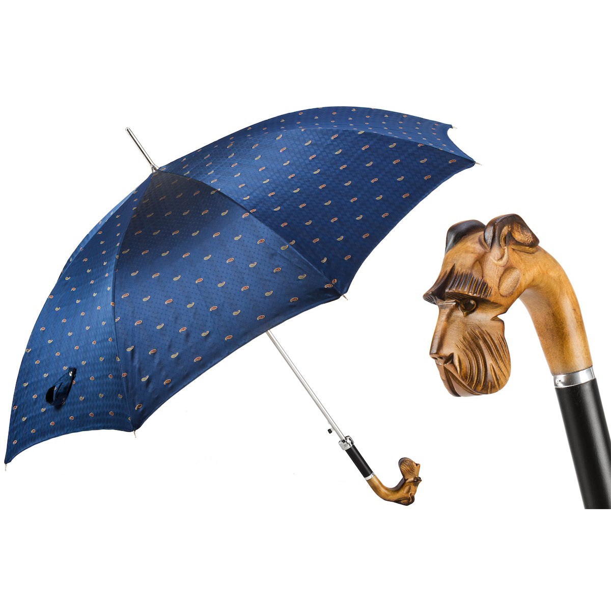 PASOTTI Schnauzer Regenschirm 95 cm, handgeschnitztes Holz, Automatik, Italien