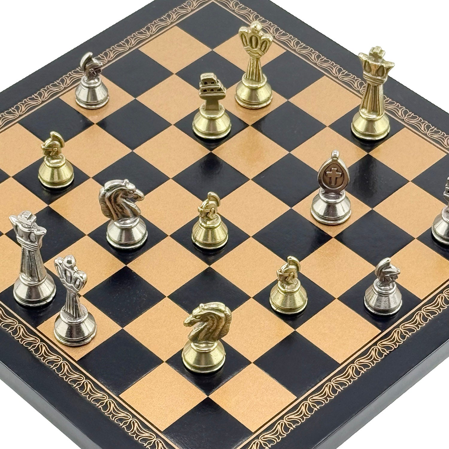 Exclusive Metal Roman Chess Pieces with Eco-Leather Chessboard (26x26 cm)
