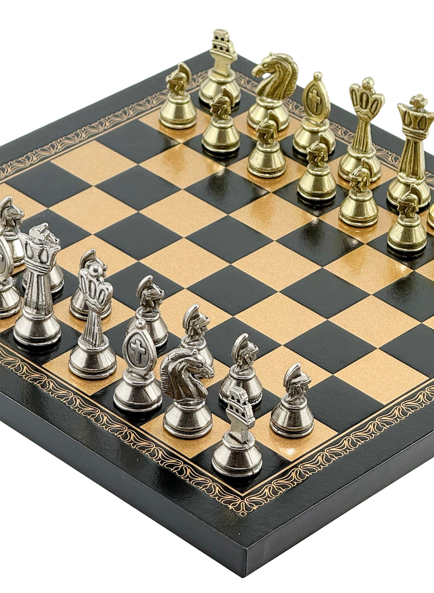 Exclusive Metal Roman Chess Pieces with Eco-Leather Chessboard (26x26 cm)