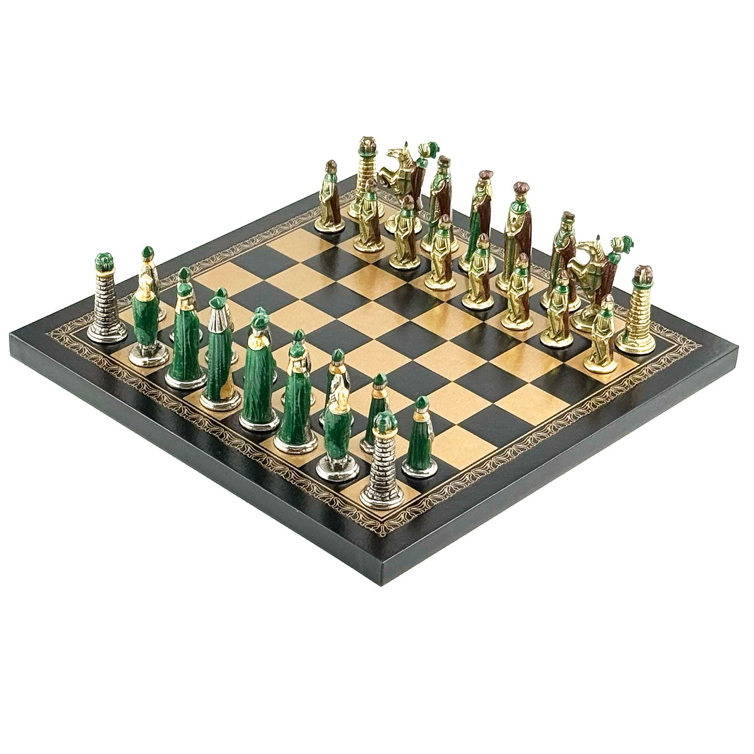 Italfama Medioevale Metal Chess Set with Eco-Leather Chessboard (26x26 cm)
